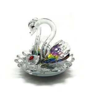 Crystal Swan Figurine Set of 2 Multicolored Home Warming Gift Decorative Accent